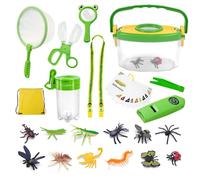 KBIBCK Kit Explorador Niños, 32 Piezas Kit Caza Insectos, Incluye 12 Insectos Simulados, Una Trampa para Insectos, Una Lupa, Pinzas, Una Brújula, Adecuada para Uso en Exteriores