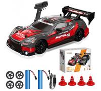 KBIBCK RC Drift Car - Coche de carreras teledirigido 1:24, 30 km/h, 4 WD 2,4 GHz, con luces LED, neumáticos y bloqueos de carretera, mando a distancia Mini RC Car para adultos y niños (rojo)