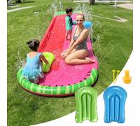KBIBCK Tobogán acuático de 480 cm, toboganes de agua para césped para niños con 2 carriles de carreras y 2 tablas para el cuerpo, tobogán acuático deslizante y deslizante, tapete de tobogán de agua de