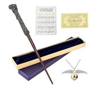 KBIBCK Varita mágica de 38 cm, accesorio de disfraz infantil con tarjeta mágica, varita mágica para aprendices de brujo, boleto y collar para fiesta de juegos de rol, Halloween, Navidad, mascarada