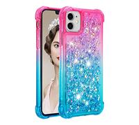 KBIKO-zxl Compatible con Funda Glitter Amor para iPhone 11, Cristal Suave Silicona Bumper Protector Carcasa, Antideslizante Arena Movediza Case para iPhone 11.Pink Blue YBJ