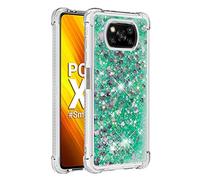 KBIKO-zxl Funda para Xiaomi Poco X3 NFC, Fundas Xiaomi Poco X3, Glitter Liquida Cristal Silicona Bling Protector TPU Bumper Case Brillante Arena Movediza Carcasa para Mi Poco X3.Green YBL