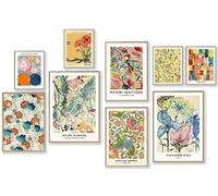 KBKBART Coloridas impresiones artísticas vintage para pared, juego de 9 piezas, decoración ecléctica maximalista para el hogar, mercado de flores de William Morris, cuadros de pintura de artistas