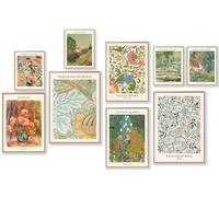 KBKBART: Juego de 9 impresiones artísticas de pared eclécticas vintage, abstractas, decoración de pared de Matisse William Morris Van Gogh Monet, póster de maximalismo