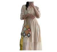 KBLDOPN Bolsos Tejidos Crochet Bolso de mano for mujer con flores ganchillo peso pesado, estilo étnico, color rosa, tejido a(Khaki)