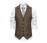 KBLDOPN Chaleco de Hombre con Solapa y Cadena, Espiga, Tweed Grueso Bolsillos, Estilo británico, Informal, Vintage, for Caballero, for Fiesta Ocio Elegantes Boda Fiesta(Coffee,S)