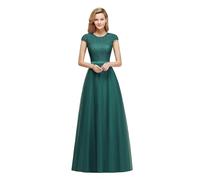KBLDOPN Vestidos de dama de honor largos de encaje plateado, elegantes vestidos de noche formales de tul de línea A for fiesta de graduación(Dark Green,12)