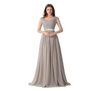 KBLDOPN Vestidos de dama de honor plateados, elegantes, largos, con cuentas, lentejuelas, corpiño de encaje, gasa, escote en V, corte A, vestidos de noche for fiesta de boda(Sliver,4)