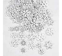 KBNIAN 100 PCS Copos de Nieve en Madera para Navidad Adornos de Copos de Nieve de Madera Blancos Copo de Nieve Colgante Madera Mini Copos de Nieve para Decoraciones Navideñas Manualidades -25mm, 35mm