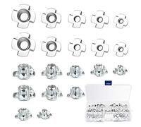 KBNIAN 100 Pcs Tuerca en T de 4 Puntas M3 M4 M5 M6 M8 Tuercas para Madera de Metal Galvanizado Tuerca de Cuatro Puntos Tuerca de 4 Puntas de Bricolaje Fijación de Muebles de Madera y Metal - Plata