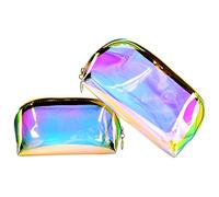 KBNIAN 2pcs Bolsa de Maquillaje Holográfica Bolsa de Cosméticos de TPU Impermeable Bolsas de Aseo Multicolor Neceser de Maquillaje de Viaje Portátil con Cremallera para Artículo de Tocador Mujer Niña