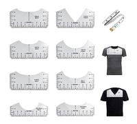 KBNIAN 8 pcs Guía de Reglas de Camisetas Herramientas de Alineación de Camisetas Regla Camisetas Regla Centrado de PVC con 1 Cinta Métrica de Sastre para Camisetas Coser y Manualidades
