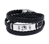 KBNSUIAN Joyería de protección del antiguo Egipto - Pulsera de cuero con cruz de Ankh del ojo de Horus para hombres y mujeres - Mito Egipto Eye Wadjet Healing Amuleto pulsera, 23.6 inch, Acero