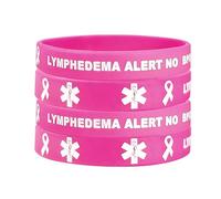 KBNSUIAN Paquete de 2, 4 y 6 pulseras médicas de silicona con alerta de linfedema rosa, sin Bp/Iv/Needles This Arm Medical Bracelets con alarma de extremidades, pulseras de silicona de seguridad de