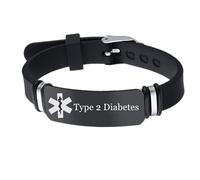 KBNSUIAN Pulsera de alerta médica personalizada tipo 1 2 para diabetes, pulsera de silicona para concienciación sobre diabéticos, pulsera para mujeres, hombres, niños, adolescentes, joyería de