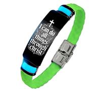 KBNSUIAN Pulsera de silicona con cruz floral que brilla en la oscuridad, con texto en inglés "I Can Do All Things Through Christ", regalo religioso de fe cristiana para hombres y mujeres