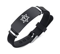 KBNSUIAN Pulsera de silicona con símbolo de protección de hexagrama mágico negro, estrella judía de David con cruz mesiánica, amuleto mesiánico, regalos religiosos para israelí, ajustable, Acero