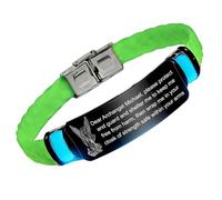 KBNSUIAN Pulsera de silicona que brilla en la oscuridad, diseño de San Miguel, San Miguel, patrón de los guerreros, oraciones, liberación, grabada, regalos de fe espiritual para él y ella, Acero
