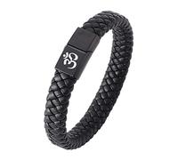 KBNSUIAN Pulsera de yoga OM para hombre y mujer, cuero trenzado negro, Yogi Fitness tibetano Om Cuff pulsera con cierre magnético, oración budista OM Meditación Joyería, 18,5 cm/20,5 cm, 20.5 cm,