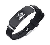 KBNSUIAN Pulsera religiosa con símbolo de estrella magen, judaica judía Hanukkah Menorah Estrella de David, pulsera de silicona para mujeres, hombres, adolescentes, judaísmo, Israel, 9 inch, Acero