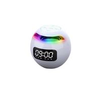 KBOLAE Altavoz compatible con Bluetooth, reloj despertador con forma de bola, reproductor de música, mini radio, estéreo, blanco, reloj inglés