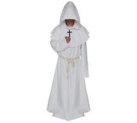 KBOLAE Disfraz medieval de monje sacerdote con capucha para cosplay, color blanco, talla XL