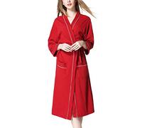 KBOPLEMQ Albornoz para mujer, unisex, largo, gofre, bata larga para invierno, albornoz para sauna, otoño/invierno, albornoz para sauna, ropa de dormir, pijama clásico, camisón cómodo, O rojo., S