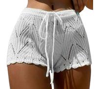 KBOPLEMQ Bañador corto para mujer, para playa, deportes acuáticos, secado rápido, de verano, de encaje hueco, O blanco., M