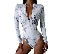 KBOPLEMQ Bañador de una pieza para mujer, con cremallera y manga larga, con sujetador de manga larga, con protección UV, UPF 50+, Blanco, L