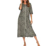 KBOPLEMQ Bata de casa para mujer con cremallera, bata, ropa de dormir, camisón, albornoz clásico, chaqueta de punto de cuello redondo, chaqueta informal, cárdigan ligero y suave, manga larga, ropa de