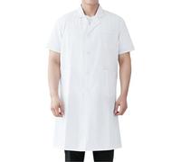 KBOPLEMQ Bata de laboratorio de algodón para mujer y hombre, bata blanca con botones, manga corta, abrigo de laboratorio, bata química, ropa de trabajo, ropa protectora para laboratorio, hospital