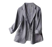 KBOPLEMQ Blazer de lino para mujer, elegante, informal, manga 3/4, chaqueta de verano, holgada, ligera, de algodón, para oficina, frente abierto, chaqueta corta, deportiva, chaqueta corta con bolsillo
