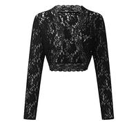 KBOPLEMQ Blusa tirolesa de encaje para mujer, manga 3/4, elegante, festiva, bolero, ligera, para boda, elegante, con frente abierto, para Oktoberfest, Negro , XL