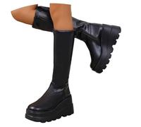 KBOPLEMQ Botas de invierno para mujer, con plataforma gótica, otoño e invierno, botas largas de piel sintética de moda, botas de equitación con tacón de bloque, suela de perfil, ligeras, cómodas