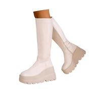 KBOPLEMQ Botas de invierno para mujer, con plataforma gótica, otoño e invierno, botas largas de piel sintética de moda, botas de equitación con tacón de bloque, suela de perfil, ligeras, cómodas