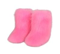 KBOPLEMQ Botas de piel sintética para mujer, cómodas botas de nieve, botas de invierno forradas cálidas, mullidas, de pelo largo, botas de nieve borrosas, botas de becerro medias, botas planas para