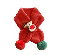 KBOPLEMQ Bufanda navideña para niños para niñas y niños, sencilla de poner, con cuello de piel, bufanda esponjosa, muñeco de reno y pompón, lindo bufanda de invierno de felpa, adorno navideño