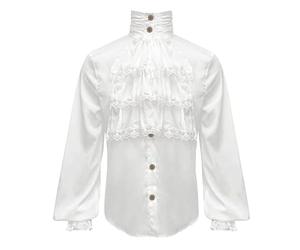 KBOPLEMQ Camisa medieval para hombre Langram, camisa victoriana con volantes, cuello alto, steampunk, camisa pirata con botones, camisas vintage renacentistas, ropa vikinga, cosplay, camisa para