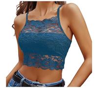 KBOPLEMQ Camiseta interior de encaje para mujer, sin mangas, tirantes delgados, con correa ajustable, camiseta básica para mujeres y niñas, sin aros, sujetador de encaje, O Azul Oscuro, XL