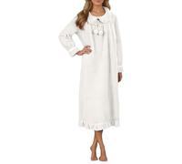 KBOPLEMQ Camisón de mujer largo de forro polar manga larga de franela bata de casa gruesa ropa de dormir cálida para invierno pijamas de franela camisón ropa para el hogar ropa de ocio, O blanco., XL