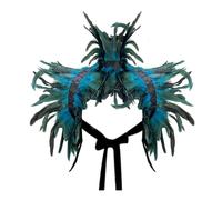 KBOPLEMQ Capa de plumas, bufanda de encogimiento de hombros de plumas, cuello de plumas, traje negro gótico, falda de plumas de pavo real, disfraz de carnaval negro maléfica con puños de plumas, O
