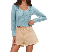 KBOPLEMQ Cárdigan casual para mujer, manga tres cuartos, cárdigan ligero bolero, tiempo libre, ropa informal a rayas, suéter de punto de verano, monocolor, ropa de exterior, O azul., L