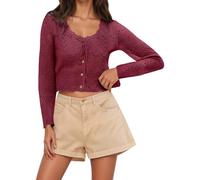 KBOPLEMQ Cárdigan casual para mujer, manga tres cuartos, cárdigan ligero bolero, tiempo libre, ropa informal a rayas, suéter de punto de verano, monocolor, ropa de exterior, O rojo., S
