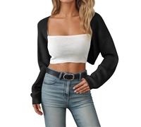 KBOPLEMQ Cárdigan de punto para mujer, bufanda de border trade, manga larga, cárdigan corto, chal frontal, manga larga, corte abierto, bolero, shrug informal, corte frontal, cárdigan recortado, O