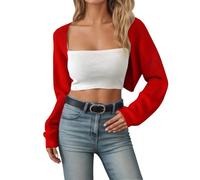 KBOPLEMQ Cárdigan de punto para mujer, bufanda de border trade, manga larga, cárdigan corto, chal frontal, manga larga, corte abierto, bolero, shrug informal, corte frontal, cárdigan recortado, O