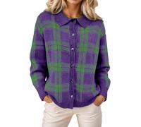 KBOPLEMQ Cárdigan de punto para mujer Cropped Mullido con patrón de cuadros Button Up Cardigans cárdigans cárdigans suelto otoño abrigo manga larga chaqueta de leñador exterior chaqueta de leñador