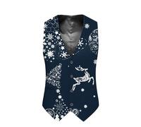 KBOPLEMQ Chaleco de Navidad para hombre, chaleco de Navidad, ajustado, estampado navideño, chaleco de negocios, fiesta, boda, chaqueta de traje, chaleco de hombre, chaleco festivo Happy Santa Navidad,