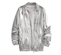 KBOPLEMQ Chaqueta bomber de lentejuelas brillantes para hombre, informal, cuello alto, chaqueta de piloto con cremallera, Halloween, fiesta, discoteca, primavera y otoño, protección solar fina,