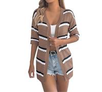 KBOPLEMQ Chaqueta de punto de manga corta para mujer, holgada, ligera, con frente abierta, abrigo de punto, tallas grandes, chaqueta gruesa cómoda, transpirable, camisa de playa fina, camiseta de