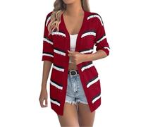 KBOPLEMQ Chaqueta de punto de manga corta para mujer, holgada, ligera, con frente abierta, abrigo de punto, tallas grandes, chaqueta gruesa cómoda, transpirable, camisa de playa fina, camiseta de